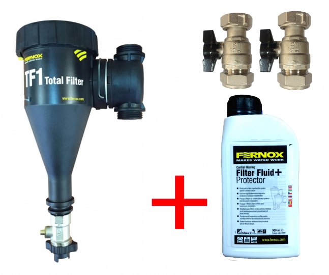 Fernox Total filter TF1 28 mm-es mágneses iszapleválasztó + Protector+Filter Fluid 500 ml (62146)
